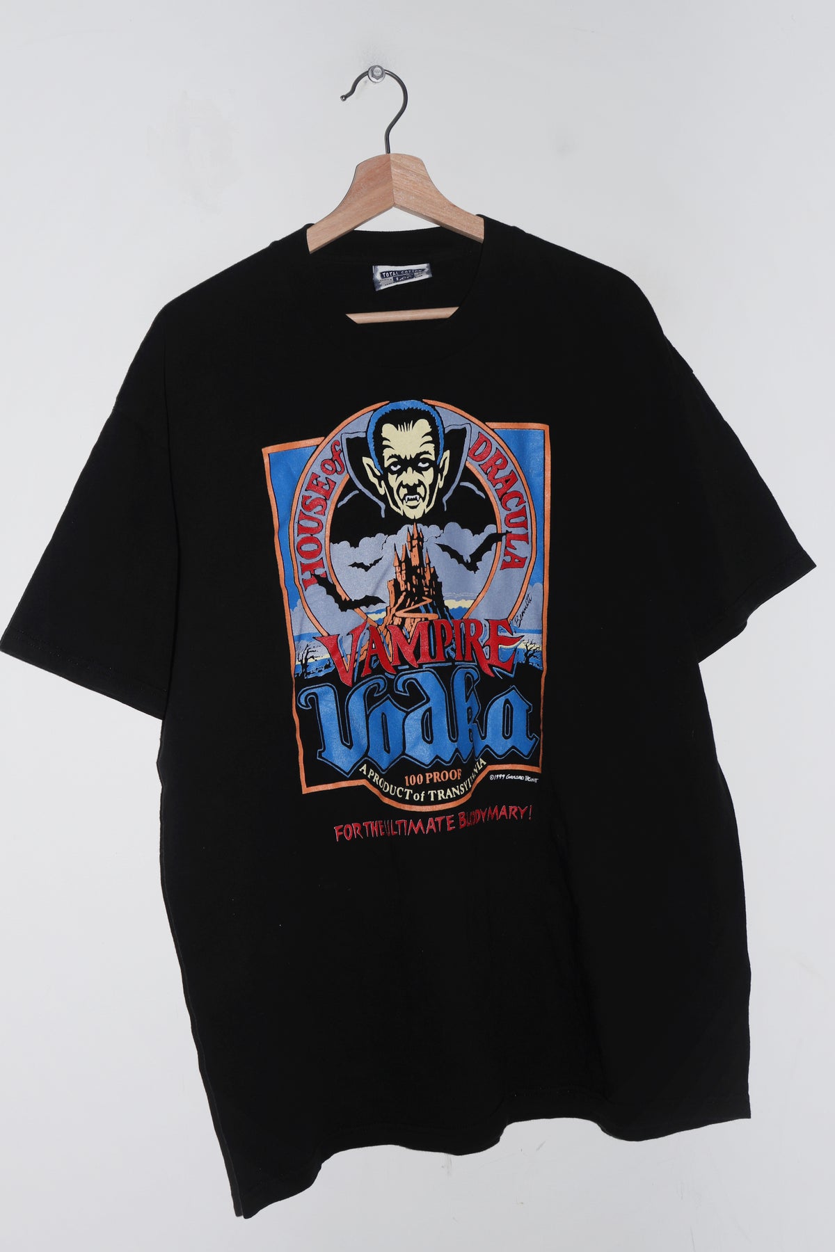 Vintage 90s Vampire Vodka Graphic Black Tee (1999) (L-XL)