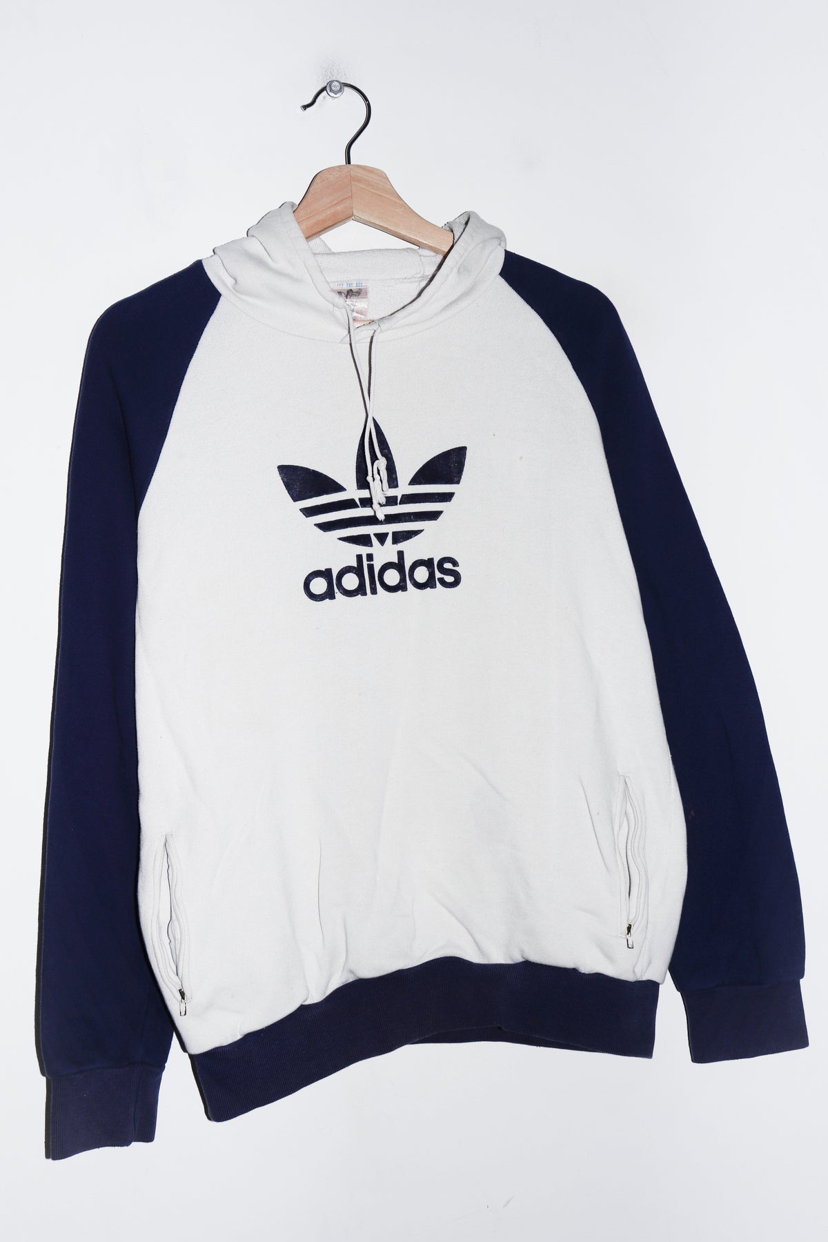 Vintage 80s Adidas Felt Trefoil Graphic White Hoodie (S-M/M)