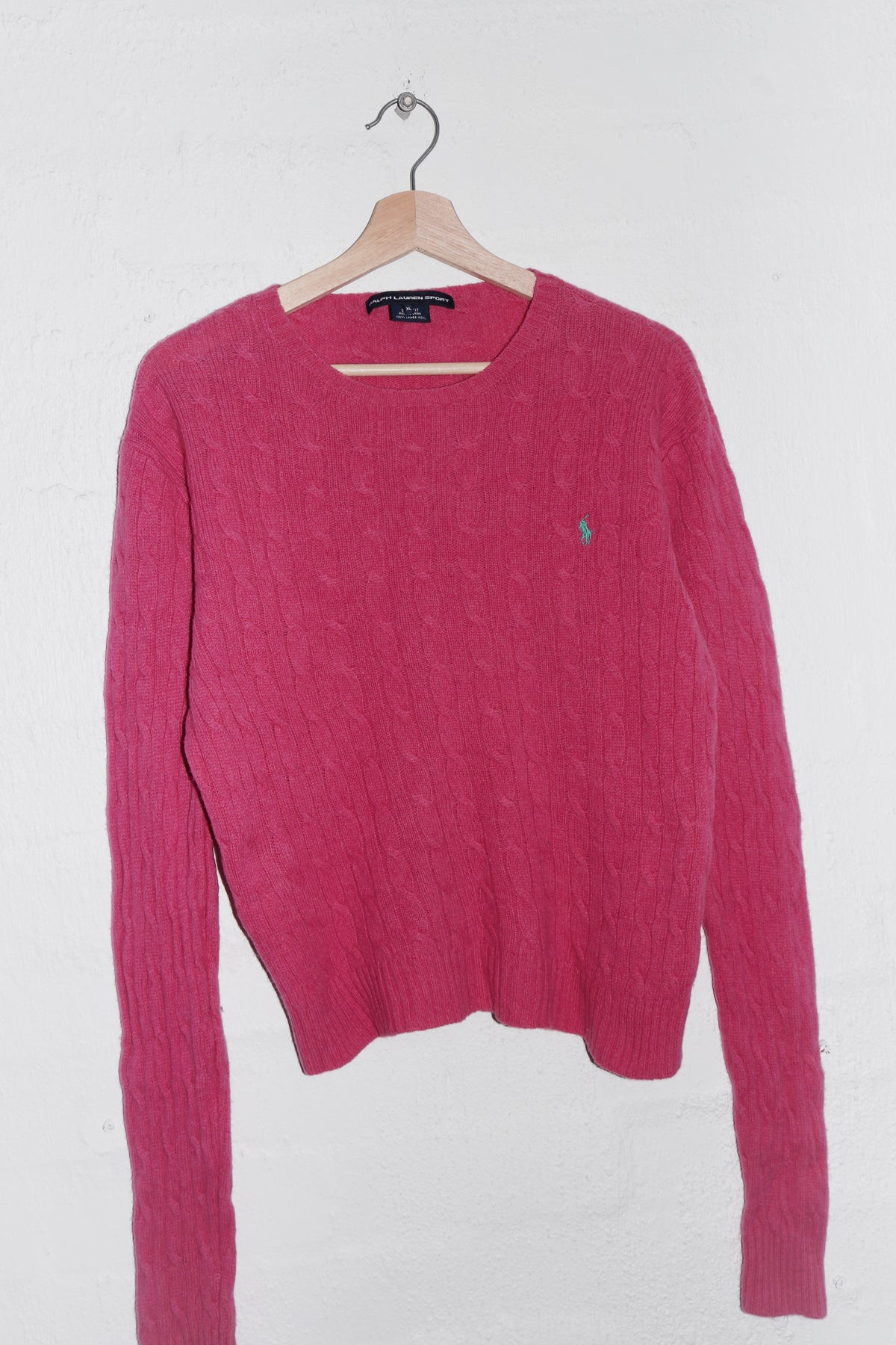 Vintage Polo Ralph Lauren Embroidered Logo Pink Cable Knitted Sweater (L)