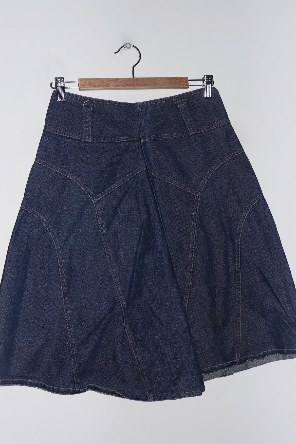 Vintage Denim Checkered Lined Long Skirt (8)