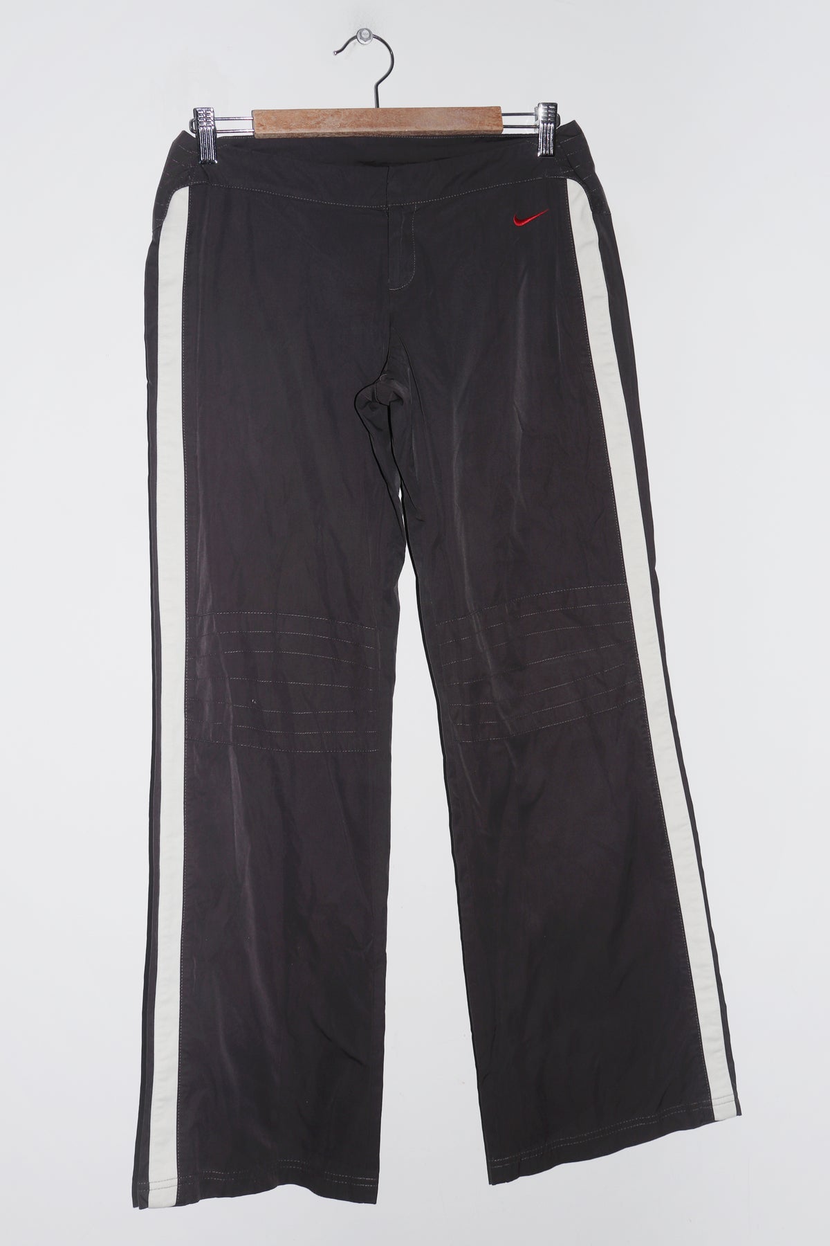 Vintage Nike Embroidered Mini Swoosh Baggy Bootcut Dark Grey Track Pants (8)