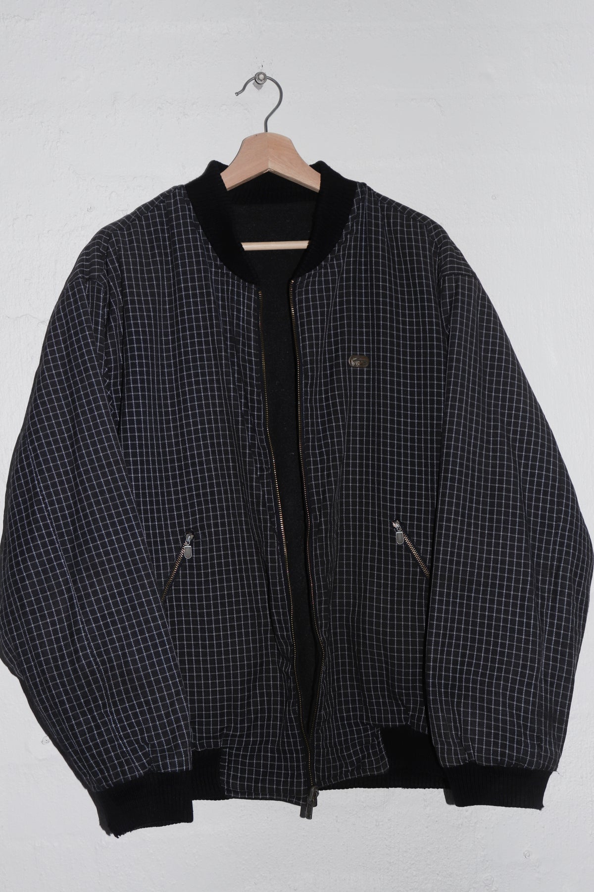 Vintage 90s Lacoste Metal Logo Thick Wool Reversible Swing Jacket (L)