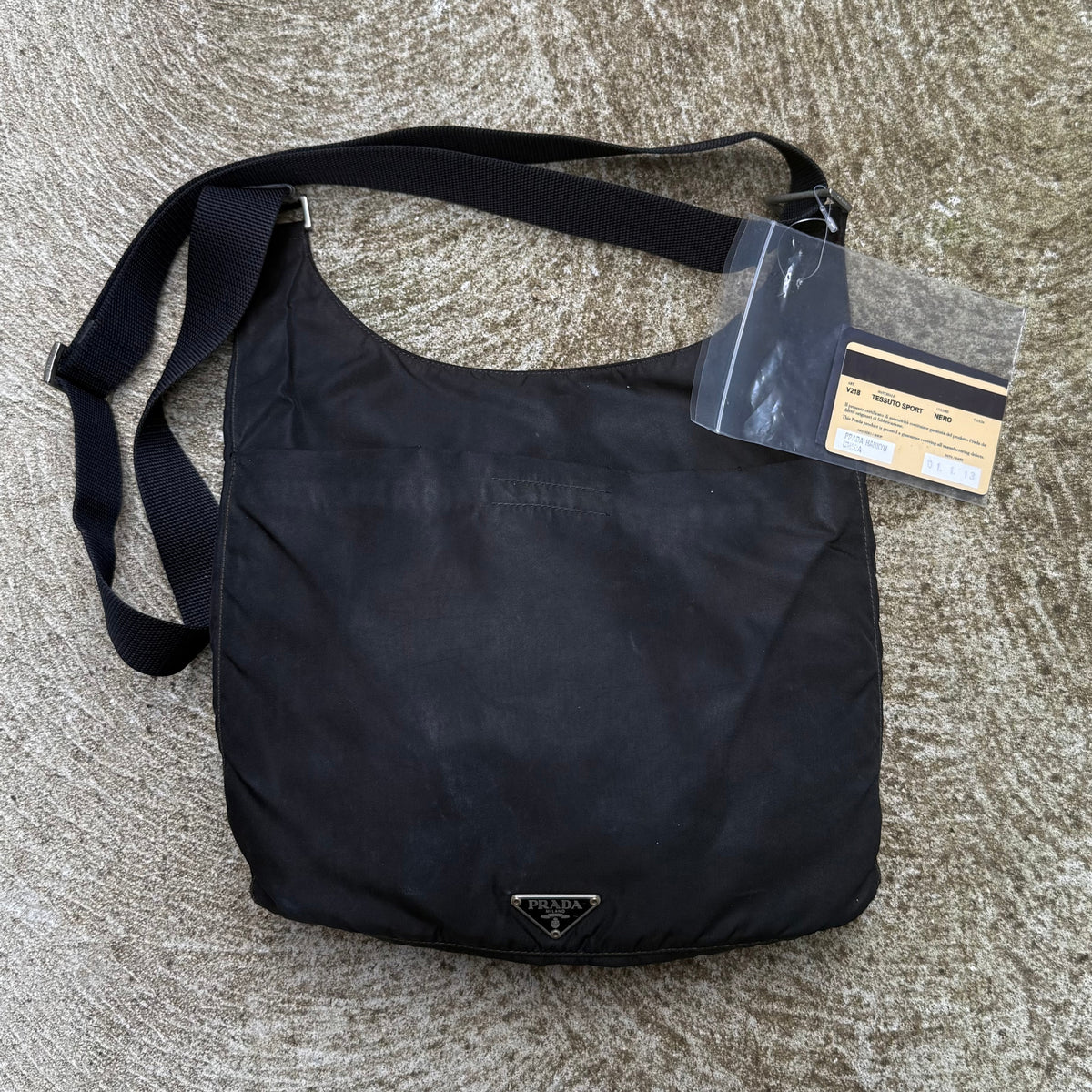 FW2013 Prada Black Nylon Plate Logo Large Faded Black Crossbody Bag w/ cards