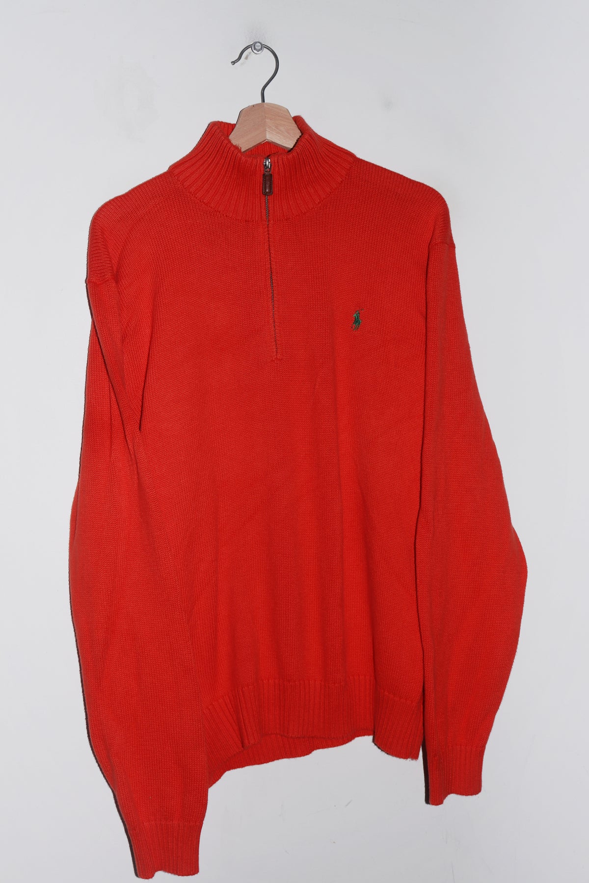 Polo Ralph Lauren Embroidered Logo Thick Orange Knitted Quarter Zip Jumper(L-XL)