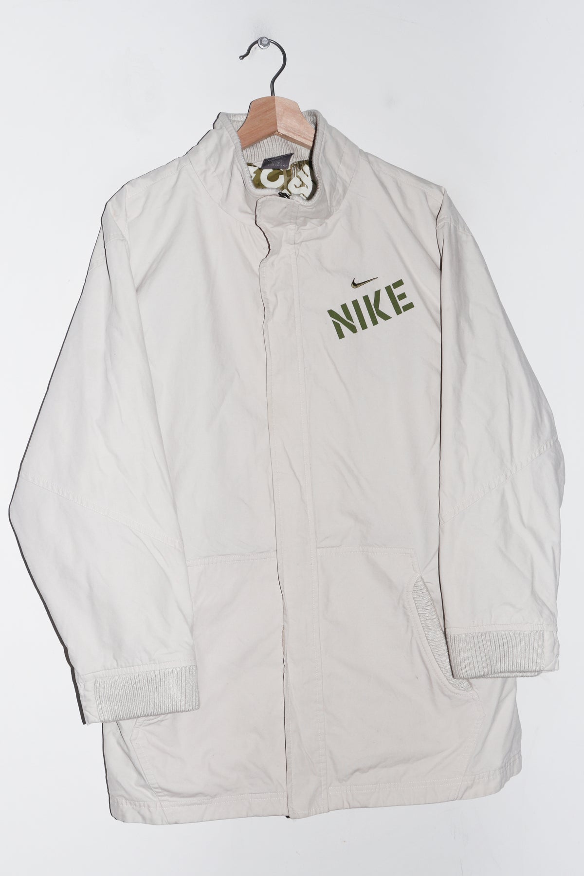 Vintage Nike Embroidered Mini Swoosh Cream Canvas Outerwear Jacket (S-M/M)