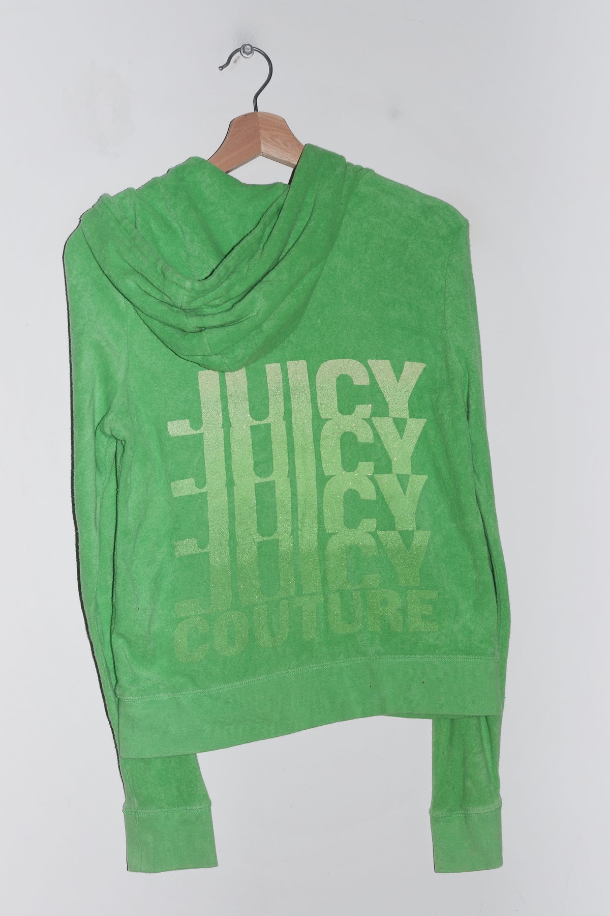 Juicy Couture Spellout Graphic Green Velour Hooded Jacket (M)