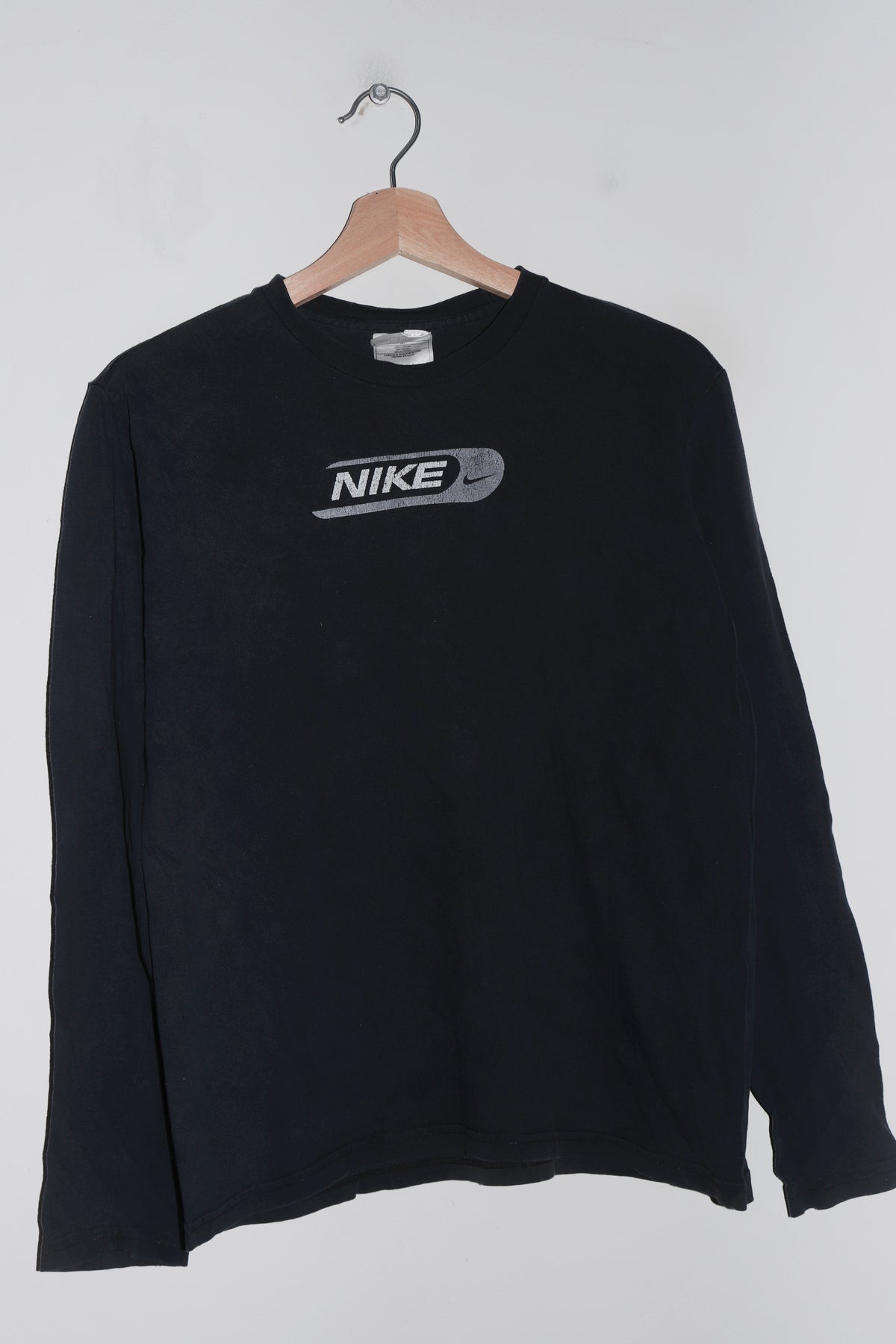 Vintage 90s Nike Spellout Graphic Faded Black Long Sleeve (S/S-M)
