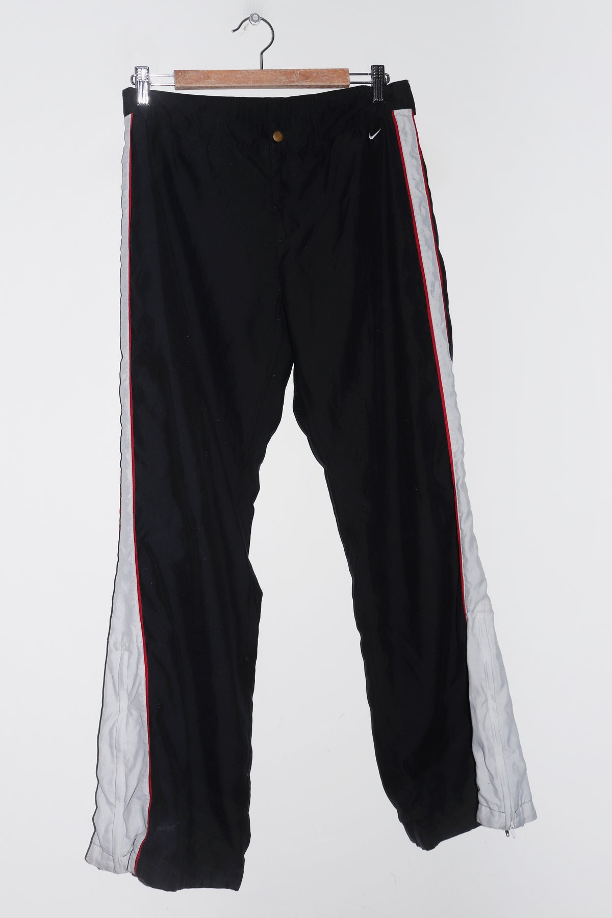 Vintage Nike Embroidered Mini Swoosh Black Baggy Track Pants (8-10)