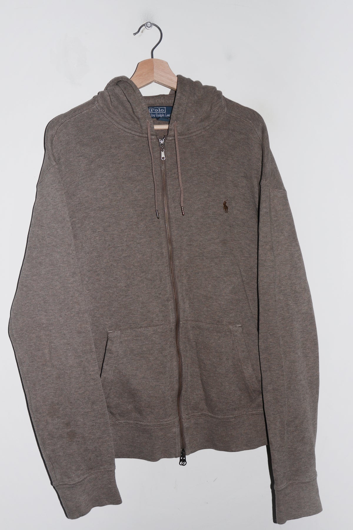 Polo Ralph Lauren Embroidered Logo Ribbed Zip Up Hooded Jacket (XL)