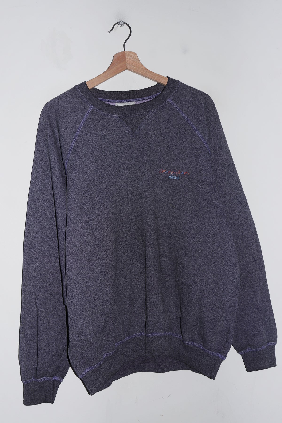 Vintage 80s Adidas Colours Embroidered Logo Raglan Midweight Sweatshirt (L)