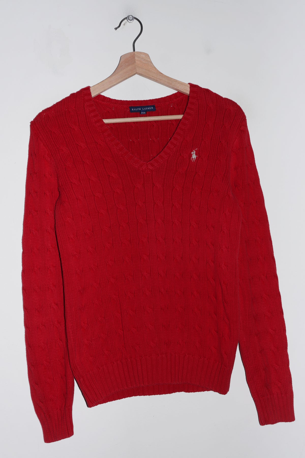 Vintage Ralph Lauren Embroidered Logo Green Cable Knitted Sweater (M)