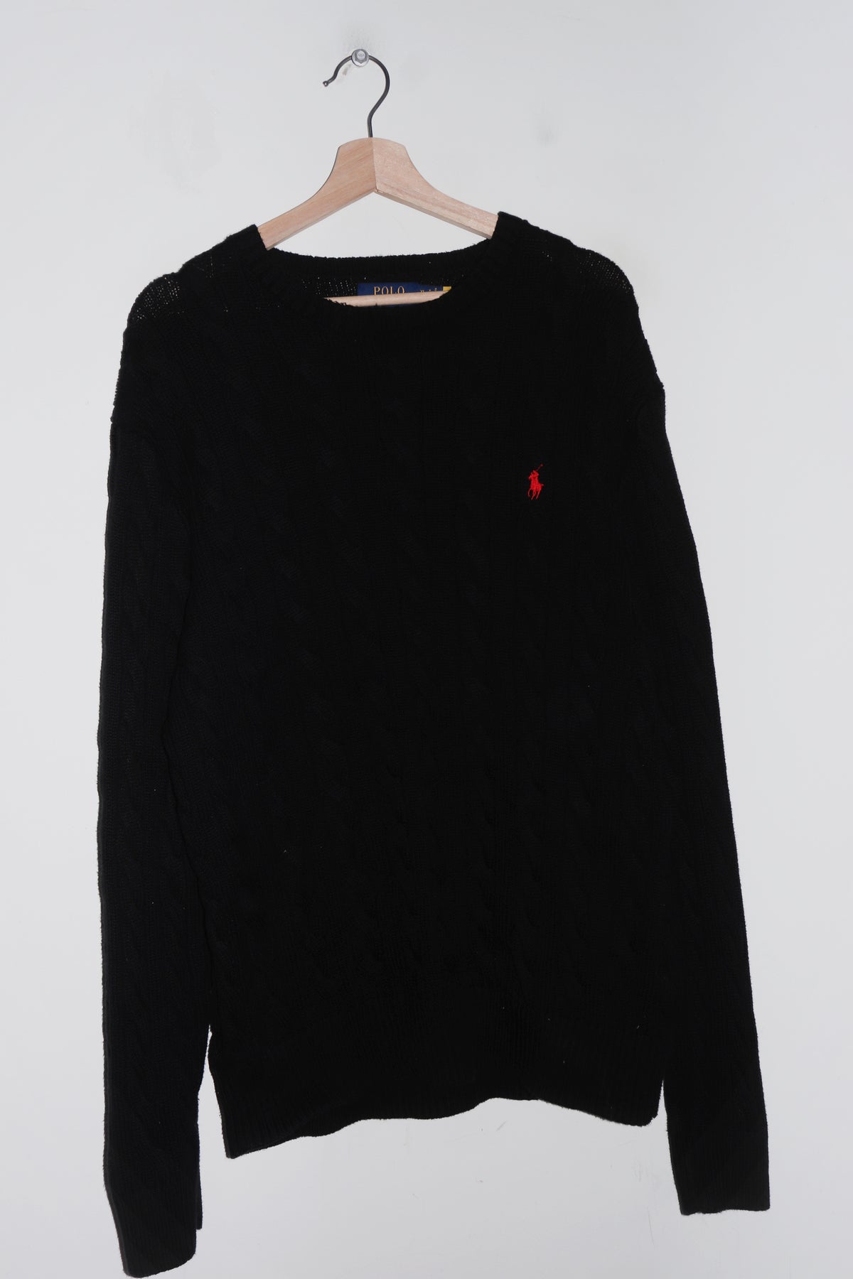 Polo Ralph Lauren Embroidered Logo Black Thick Cable Knitted Sweater (XL)