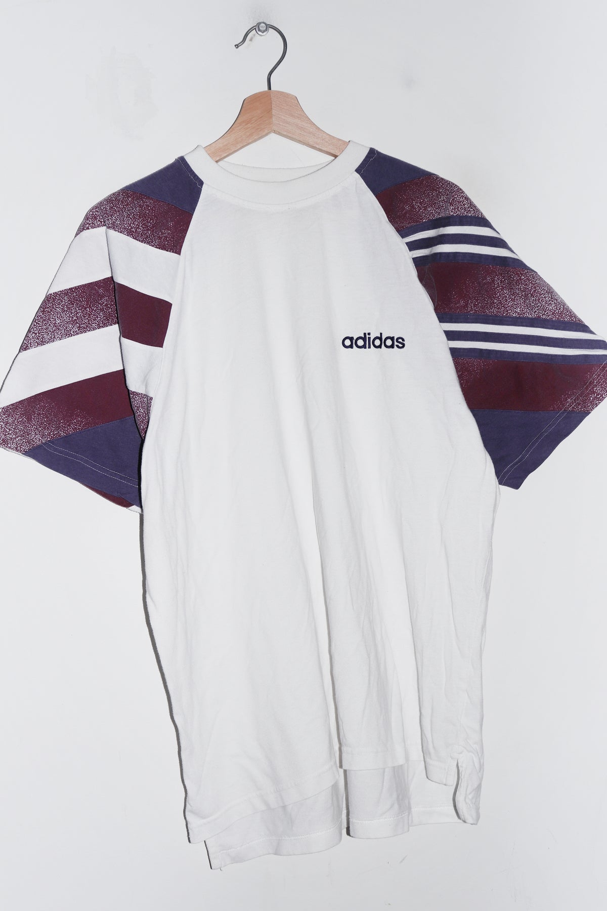 Vintage 90s Adidas Embroidered Logo Thick Colour Block Tee (L)