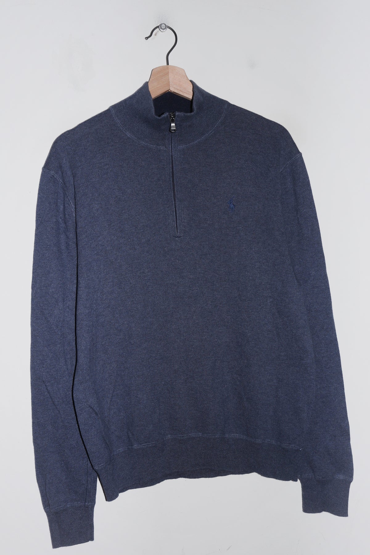 Polo Ralph Lauren Embroidered Logo Blue Knitted Quarter Zip Jumper (M)