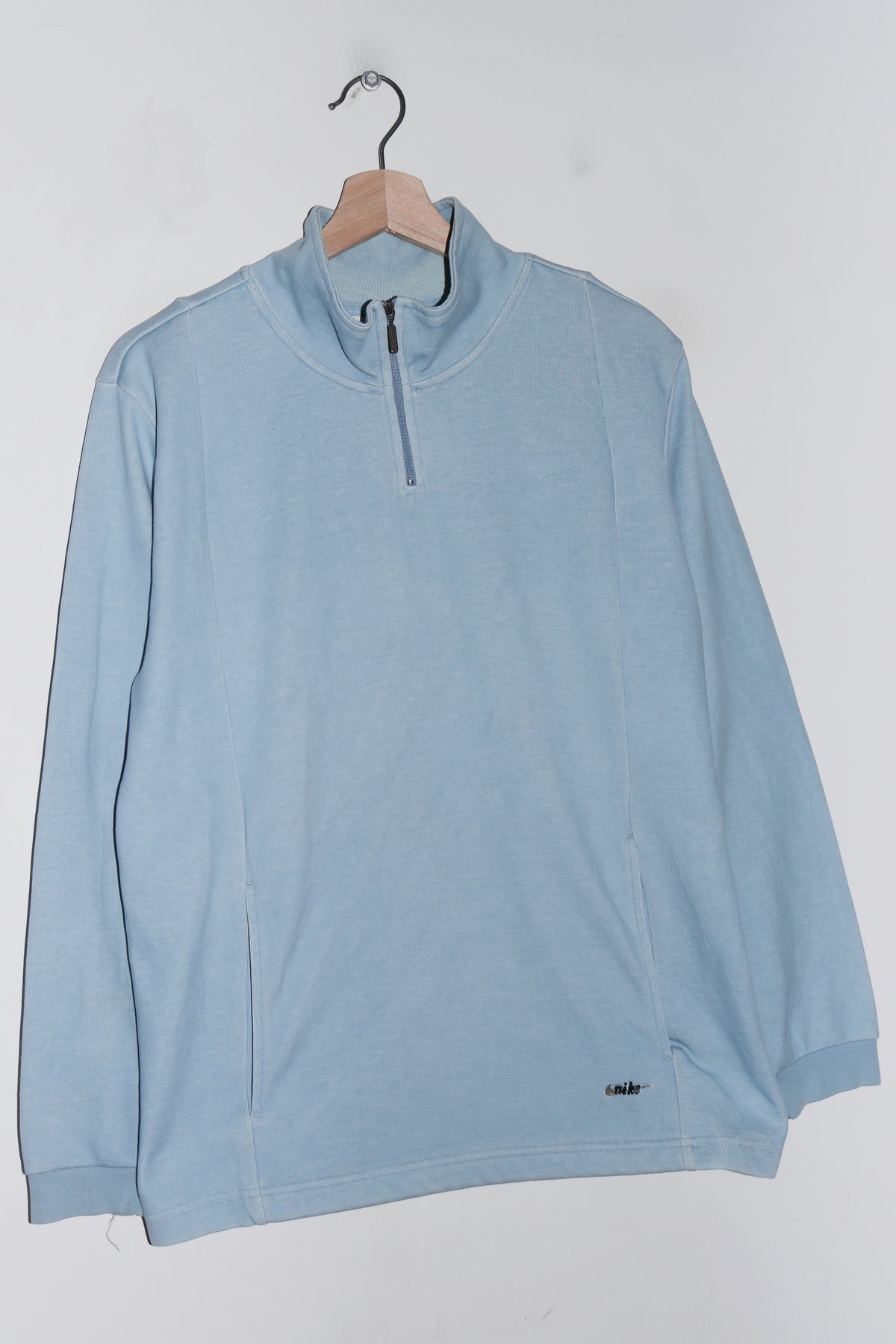 Vintage Nike Embroidered Swoosh Graphic Ice Blue Quarter Zip Jumper (M/L)