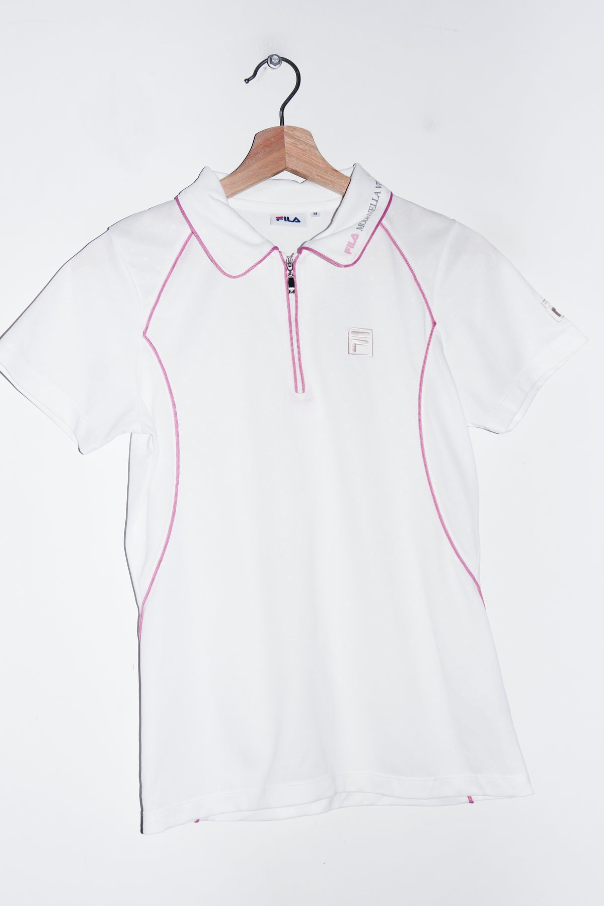 Old School Fila Embroidered Logo Quarter Zip Jersey Polo (S)