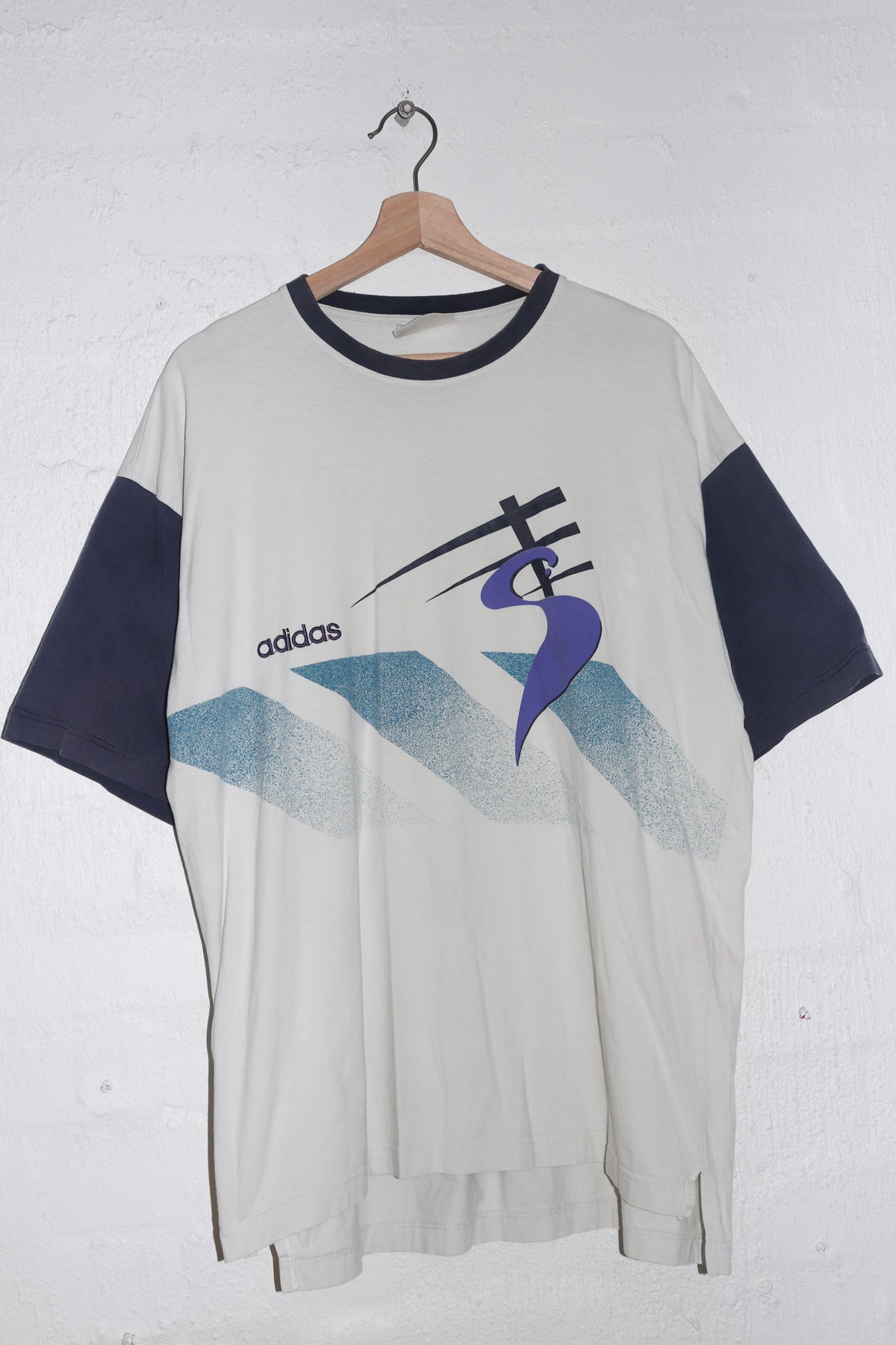 Vintage 80s Adidas Embroidered Logo White Tee (L)
