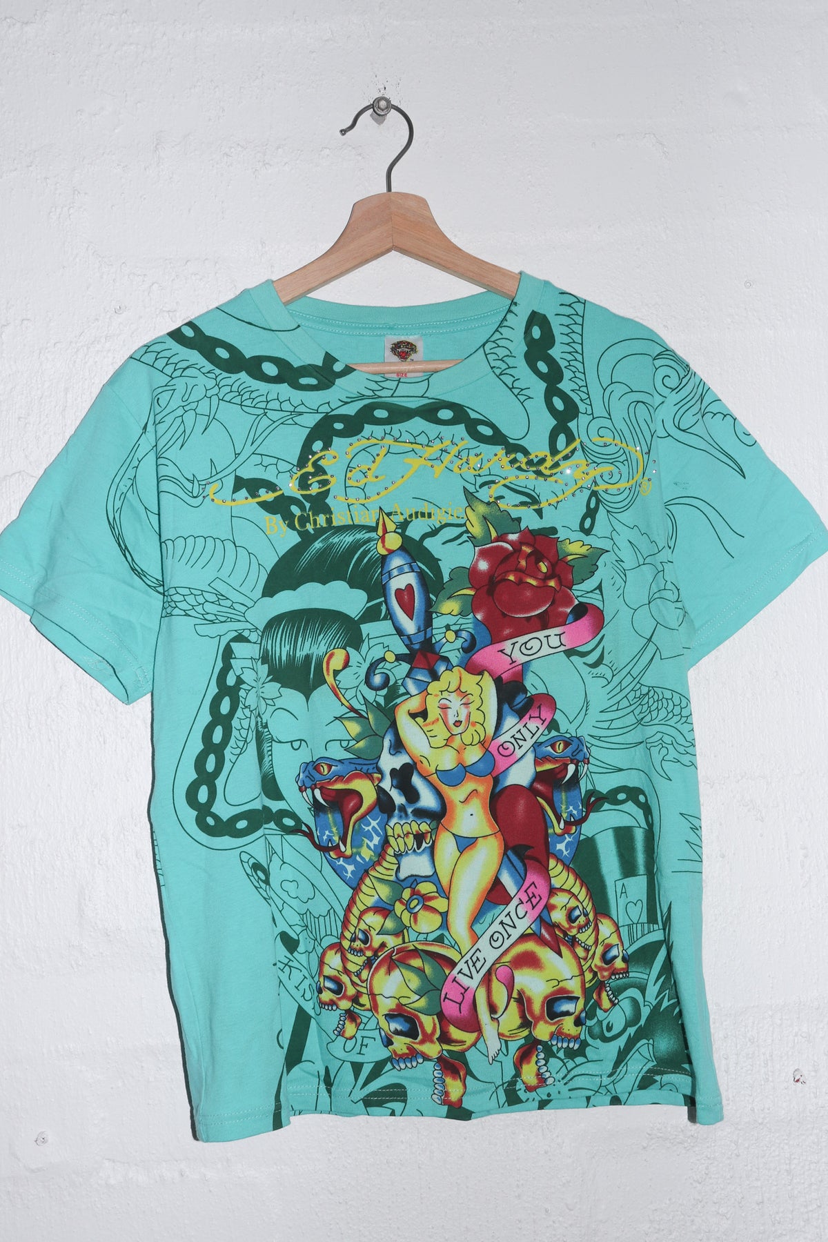 Old School Ed Hardy Full Print Graphic Tee (Rare) (M)