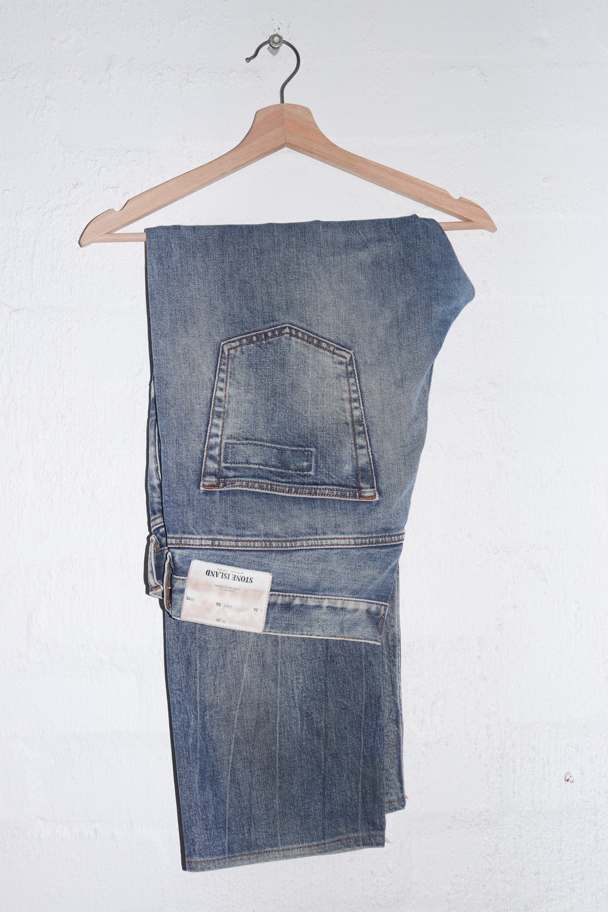 Old School Stone Island Leather Patch Distressed Denim Jeans (34-36)