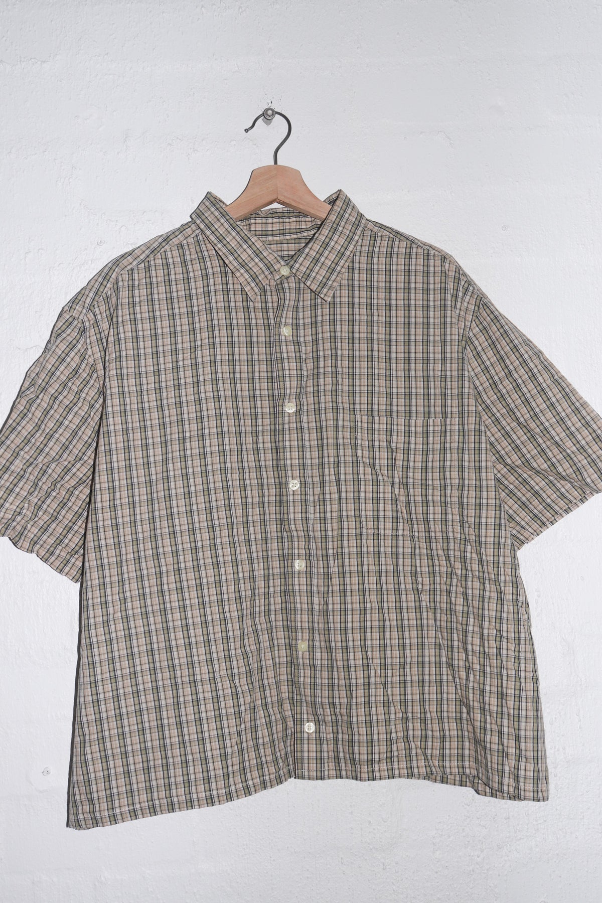 Old School Green Checkered Cropped Short Sleeve Shirt (L/XL)