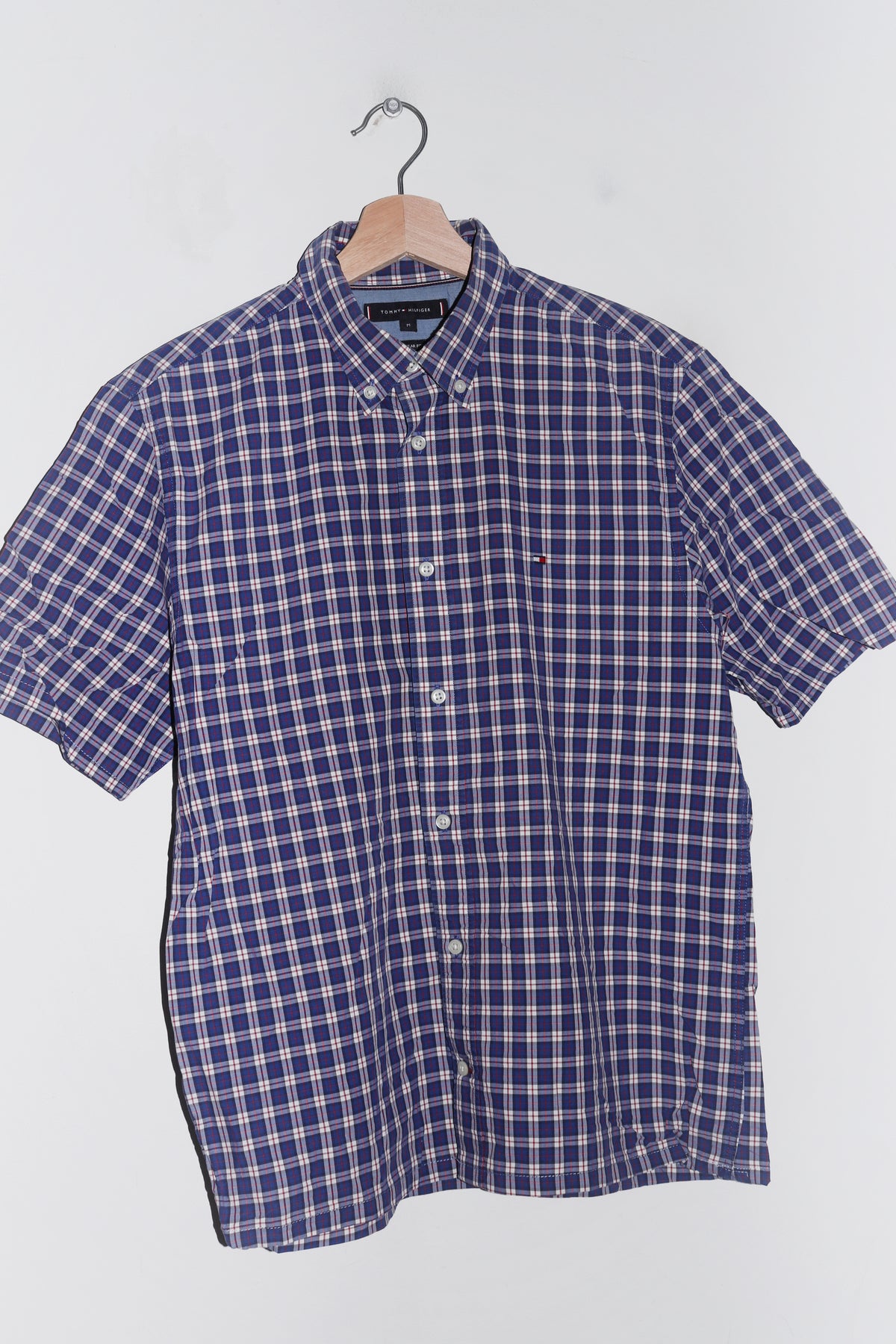 Tommy Hilfiger Embroidered Logo Checkered Short Sleeve Shirt (M)