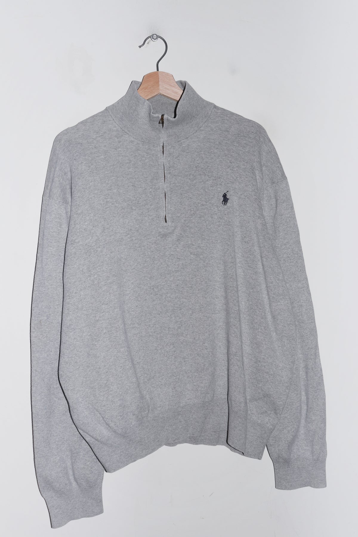 Polo Ralph Lauren Embroidered Logo Quarter Zip Knitted Grey Jumper (L)