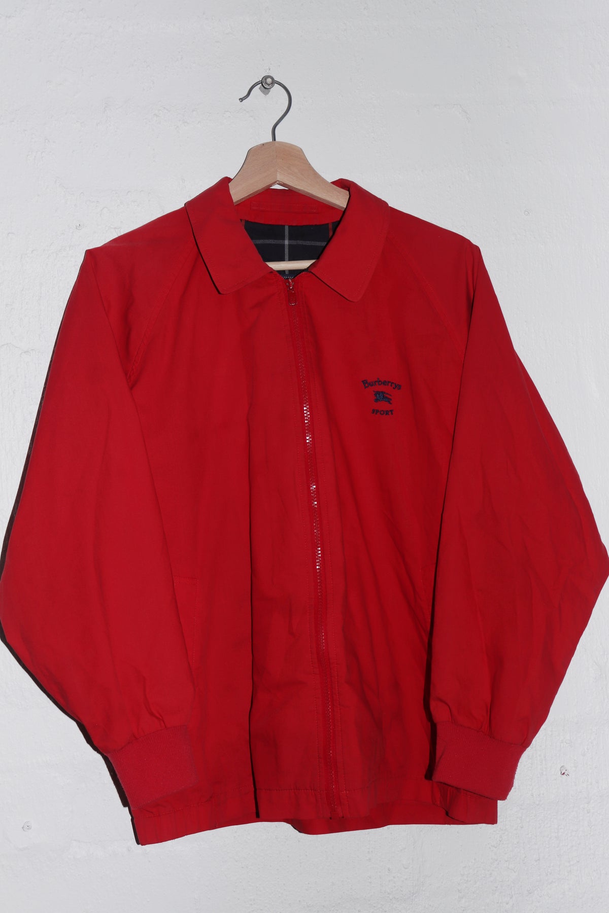 Vintage 90s Burberrys Embroidered Logo Red Harrington Jacket (M)