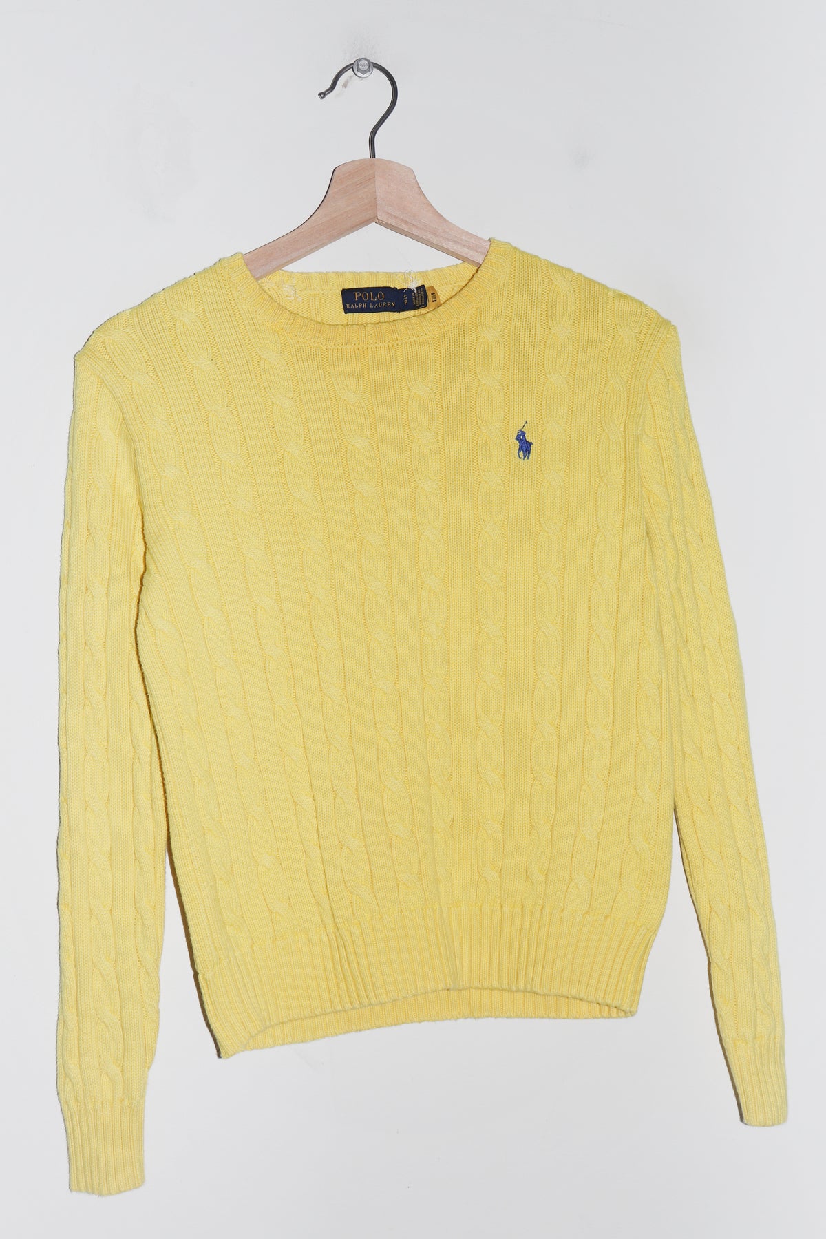 Polo Ralph Lauren Embroidered Logo Yellow Thick Cable Knitted Sweater (S)