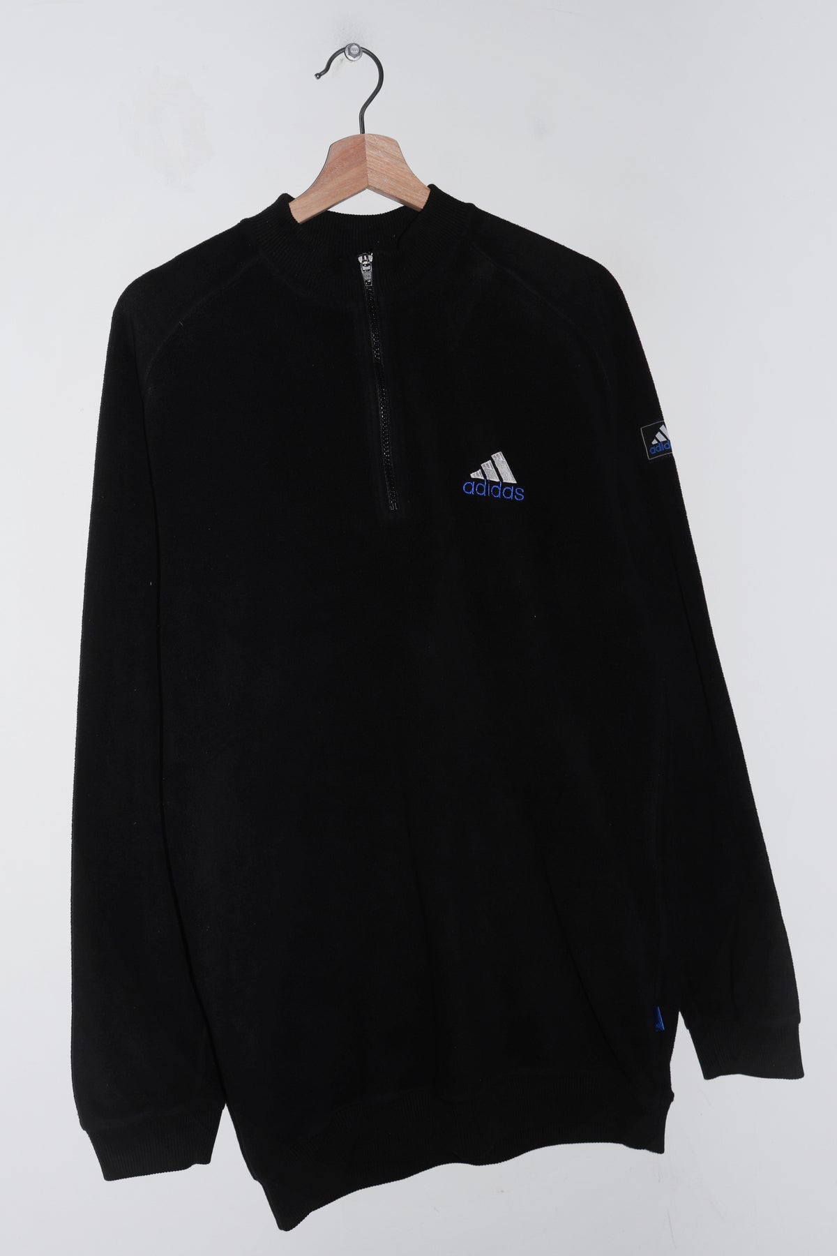 Vintage 90s Adidas Embroidered Logo Fleece Quarter Zip Jumper (L)