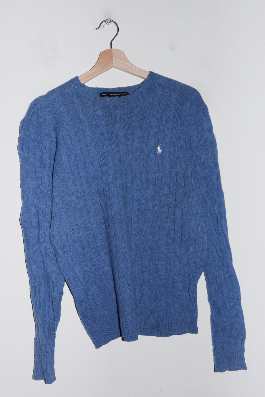 Vintage Ralph Lauren Sport Embroidered Logo Blue Cable Knitted Sweater (L)