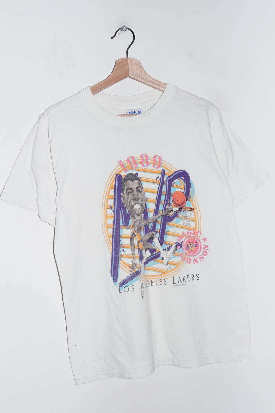 Vintage LA Lakers Magic Johnson 1989 MVP Caricature Graphic Tee (Rare) (S-M/M)