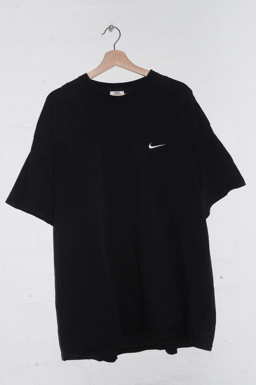 Vintage 90s USA Nike Embroidered Mini Swoosh Faded Black Tee (XL)