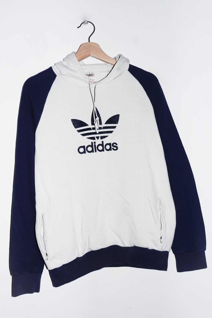 Vintage 80s Adidas Felt Trefoil Graphic White Hoodie (S-M/M)
