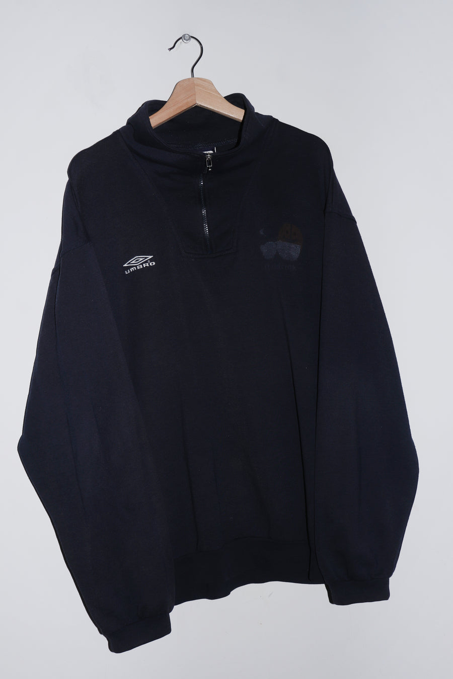 Vintage Umbro Embroidered Logo Faded Navy Midweight Quarter Zip Jumper (XL)