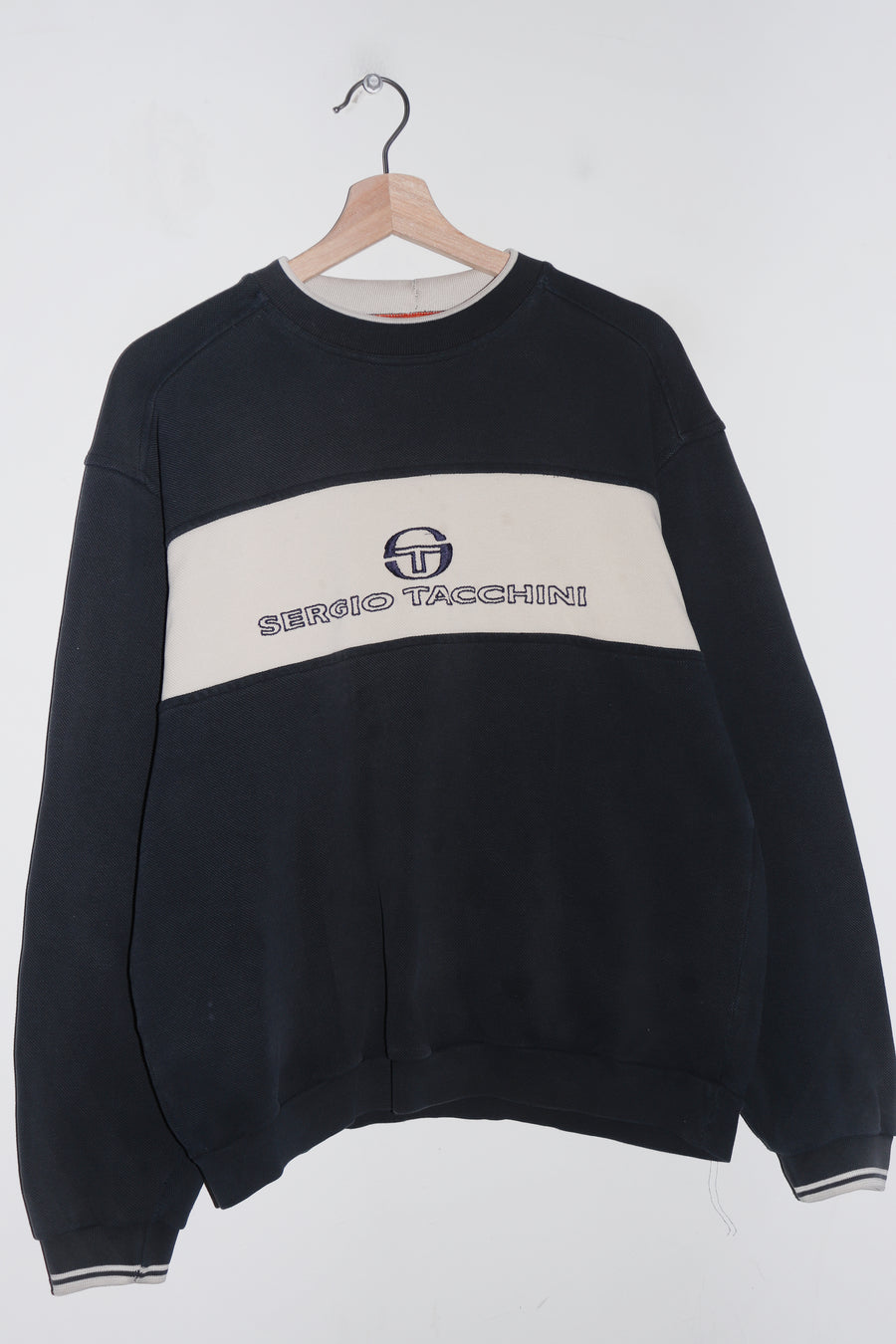 Vintage 90s Sergio Tacchini Embroidered Graphic Navy Sweatshirt (M)