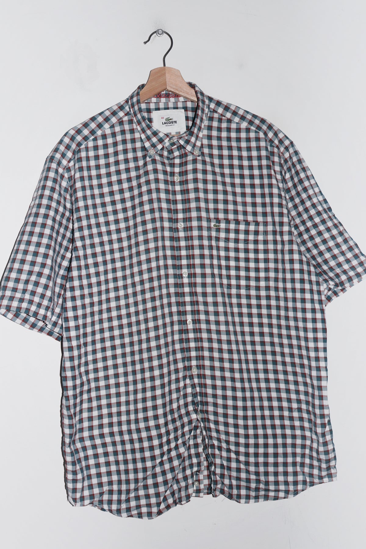 Lacoste Embroidered Logo Checkered Short Sleeve Shirt (L-XL)