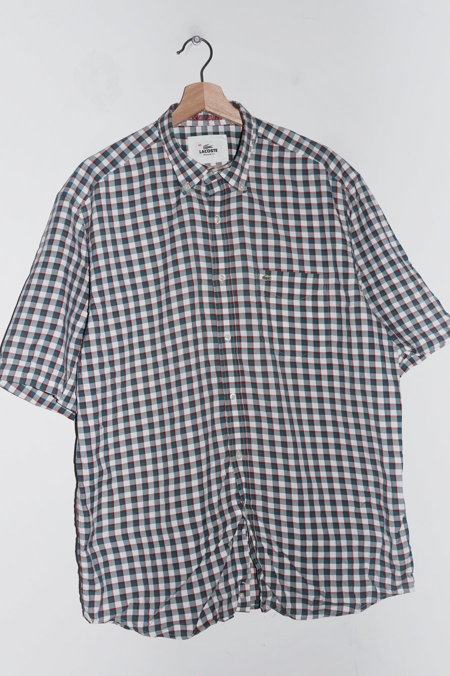 Lacoste Embroidered Logo Checkered Short Sleeve Shirt (L-XL)