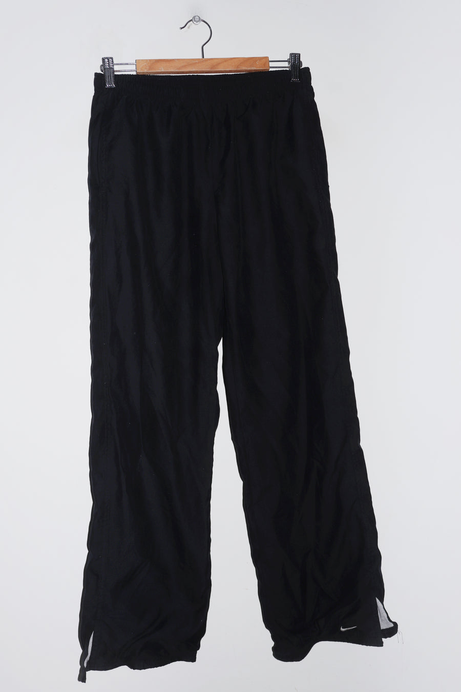 Vintage Nike Embroidered Mini Swoosh Black Baggy Track Pants (8-10)