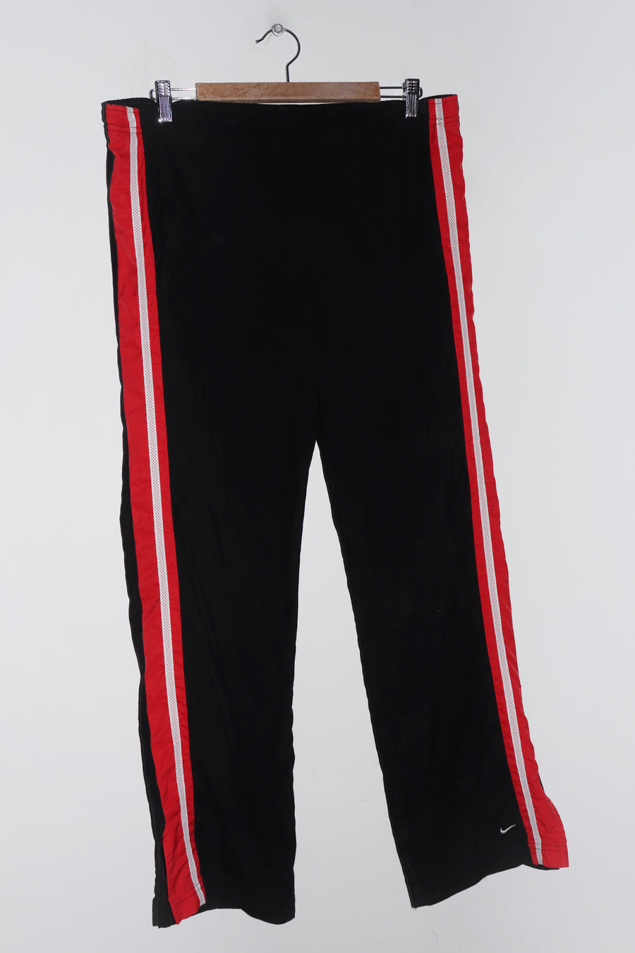 Vintage Nike Embroidered Mini Swoosh Baggy Black Track Pants (8-10)