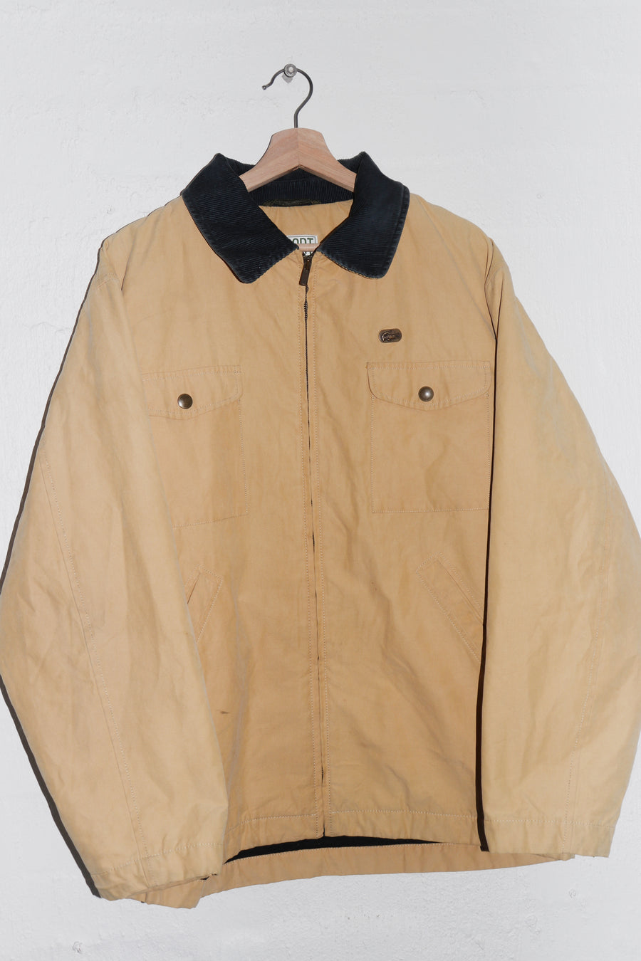 Vintage 90s Lacoste Metal Logo Corduroy Collared Thick Outerwear Jacket (L)