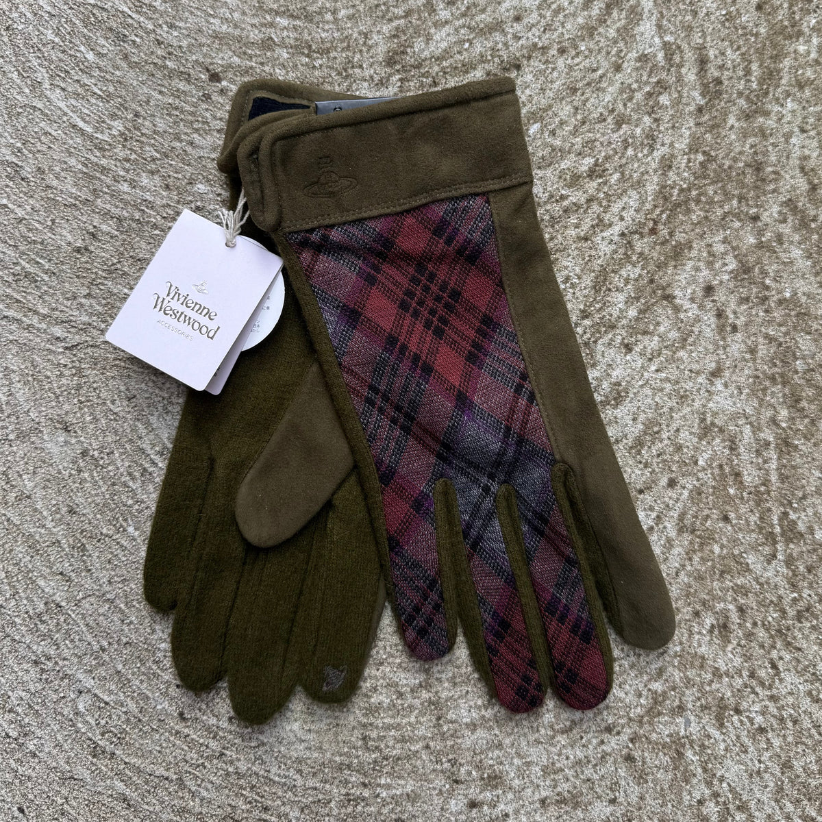(DEADSTOCK) Vivienne Westwood Finger Logo Patchwork Suede Gloves