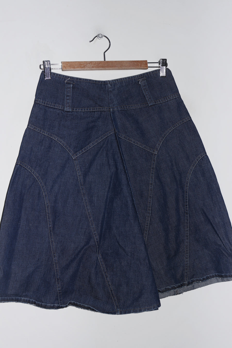 Vintage Denim Checkered Lined Long Skirt (8)