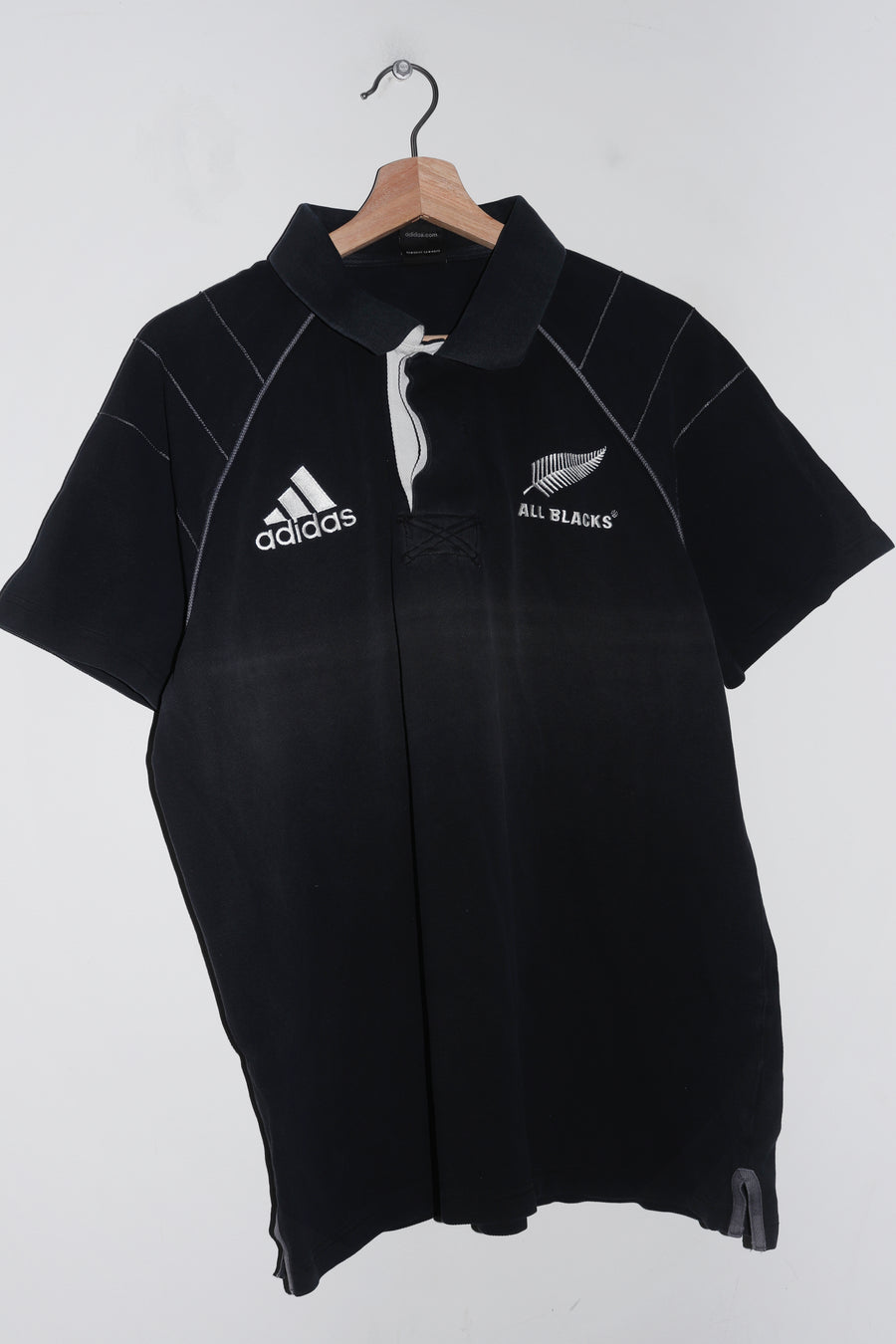 Adidas New Zealand All Blacks Rugby Thick Short Sleeve Faded Polo (M-L)