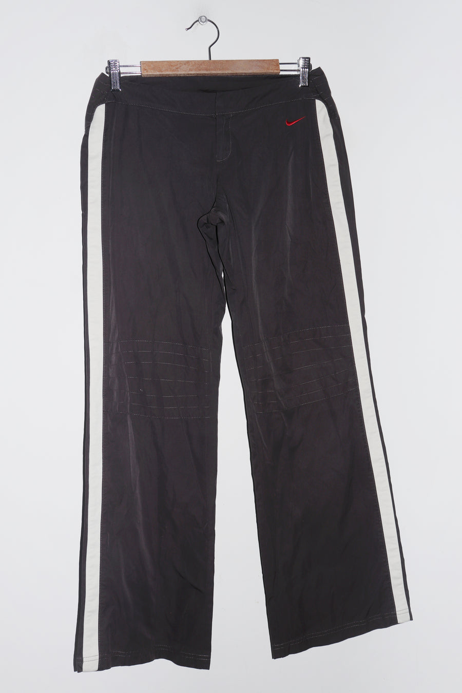 Vintage Nike Embroidered Mini Swoosh Baggy Bootcut Dark Grey Track Pants (8)