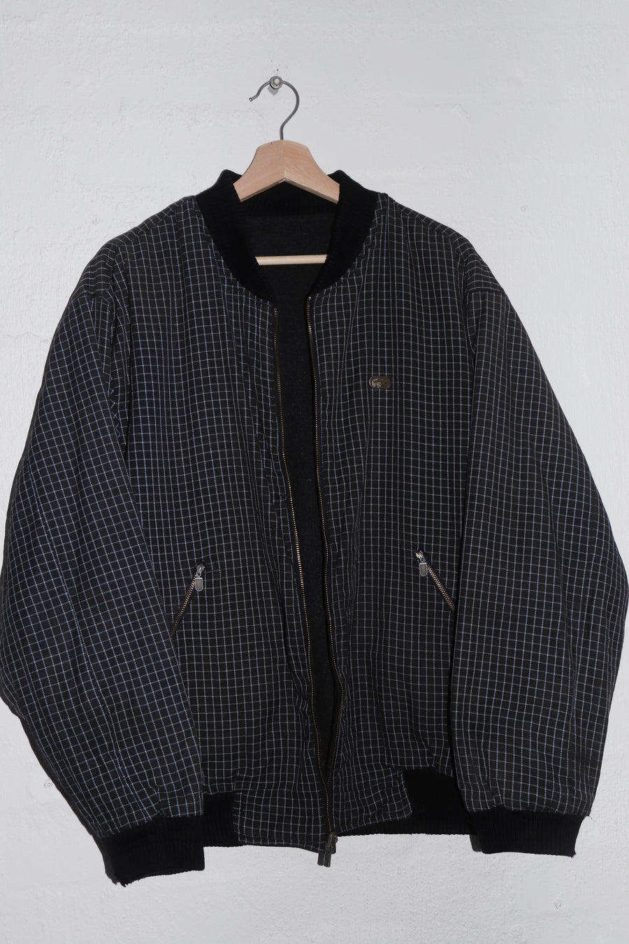 Vintage 90s Lacoste Metal Logo Thick Wool Reversible Swing Jacket (L)