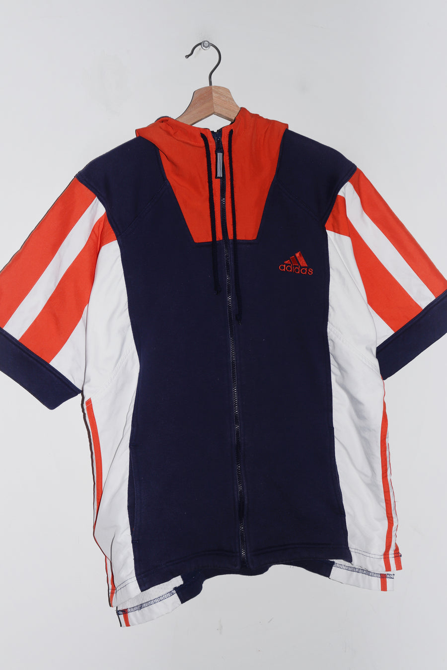 Vintage 90s Adidas Embroidered Logo Cotton Short Sleeve Hooded Track Jacket (M)