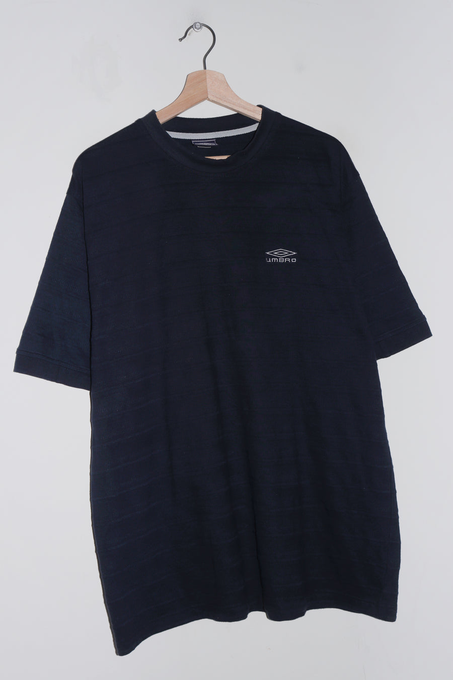 Vintage Umbro Embroidered Logo Football Ribbed Navy Tee (XL)