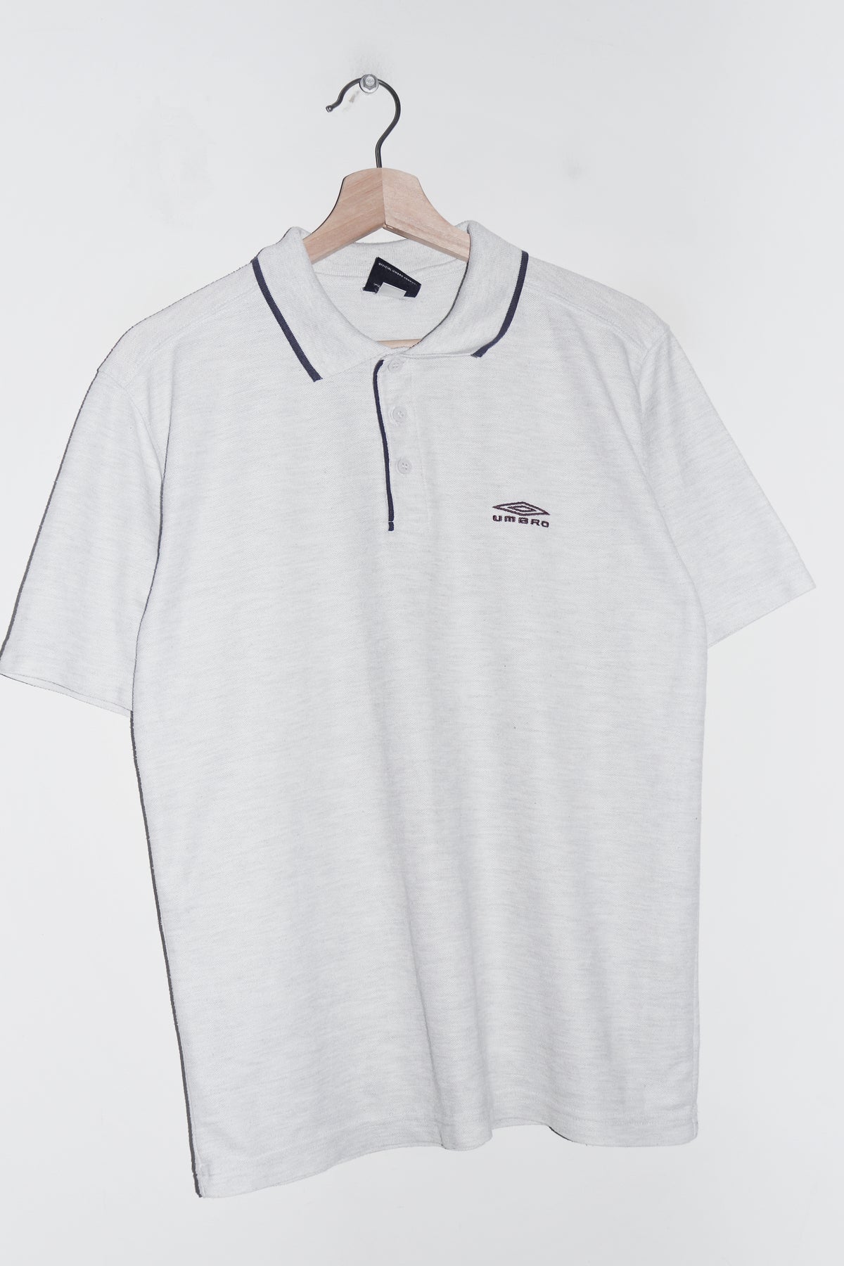 Vintage Umbro Embroidered Logo Football Training Thick Grey Polo (M)