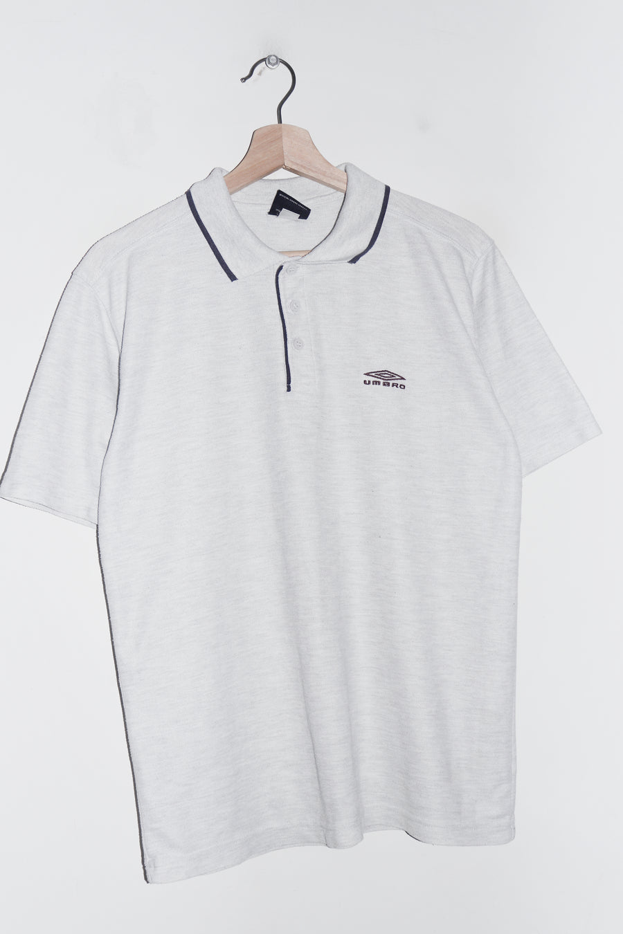Vintage Umbro Embroidered Logo Football Training Thick Grey Polo (M)