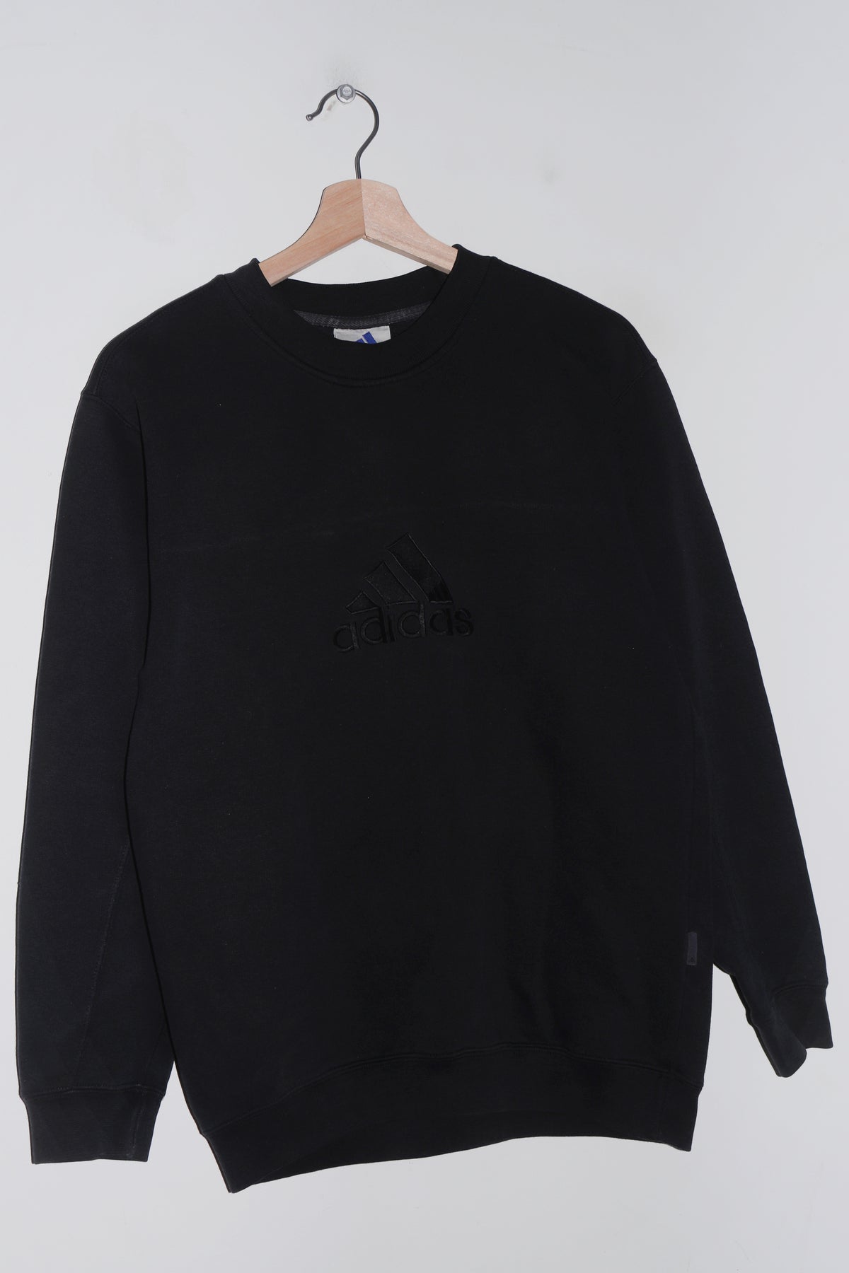 Vintage 90s Adidas Embroidered Graphic Faded Black Sweatshirt (S-M/M)